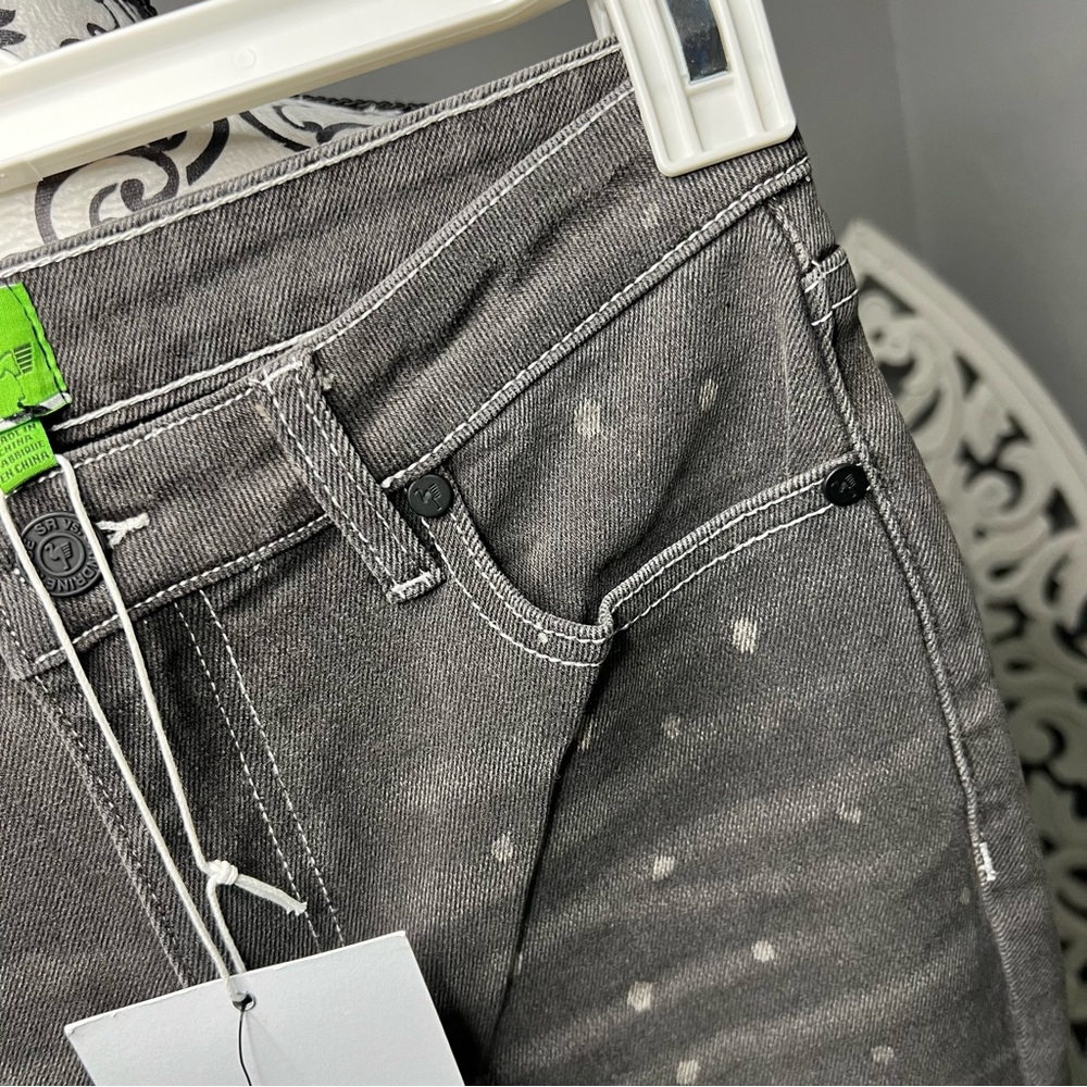 Free People x Sandrine Rose Polka Grey Medium Skinny Jean Size 26 NWT Boho - Picture 6 of 16